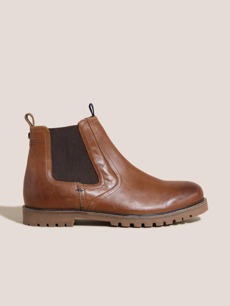 Arthur Leather Chelsea Boot in DARK TAN - MODEL FRONT