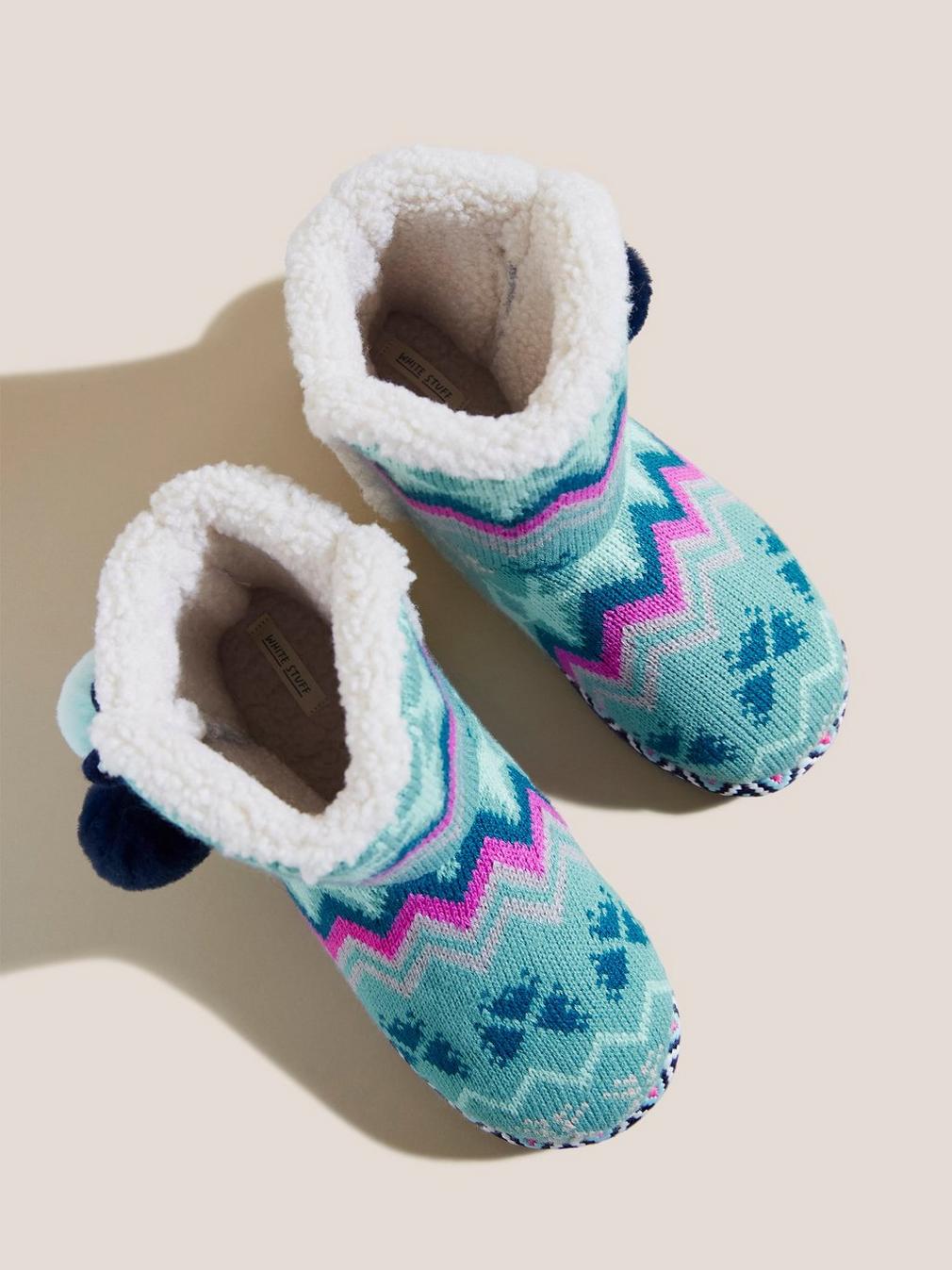 Fairisle Bootie in BLUE MLT - FLAT DETAIL