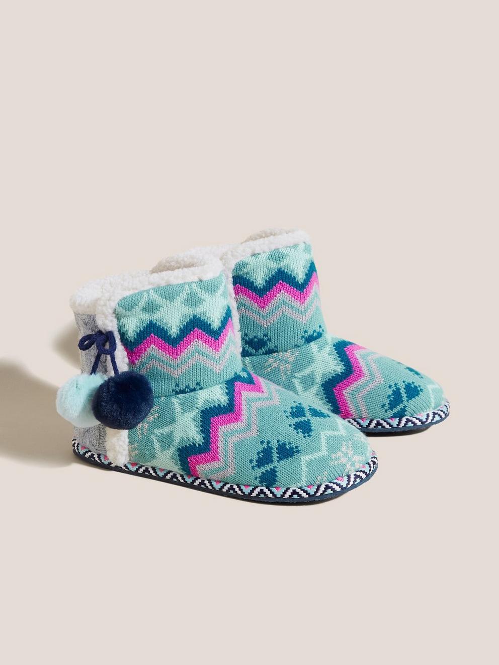 Fairisle Bootie in BLUE MLT - FLAT FRONT