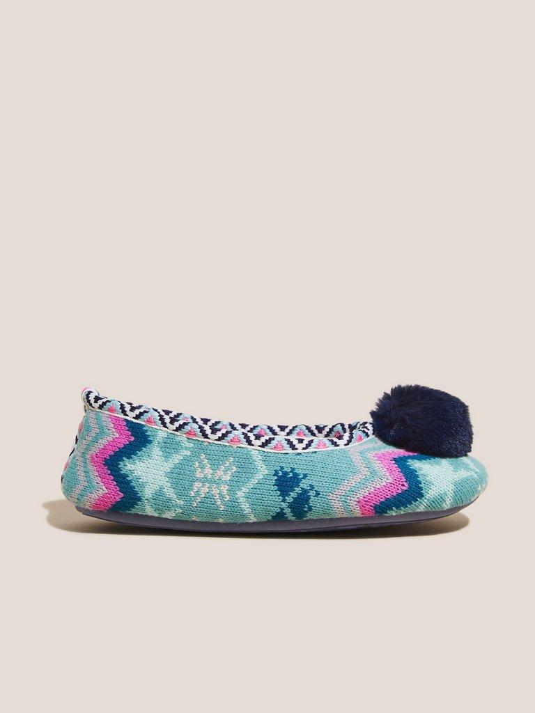 Fairisle Ballet Slipper in BLUE MLT - MODEL FRONT