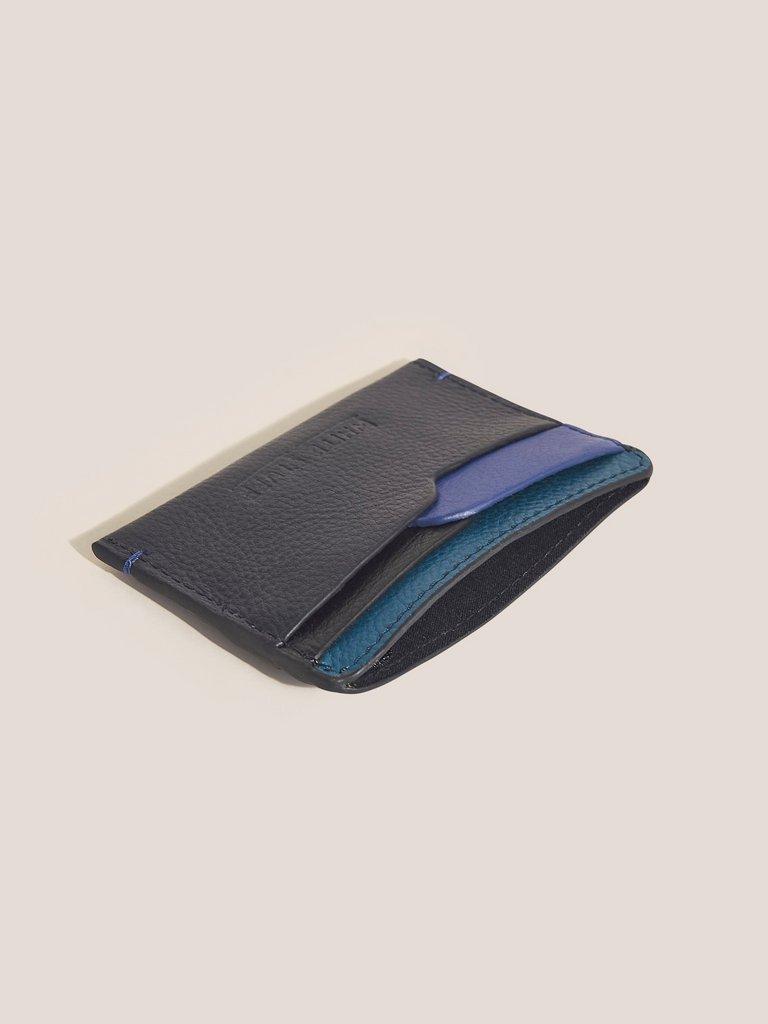 Abstract Leather Cardholder in NAVY MULTI - FLAT BACK