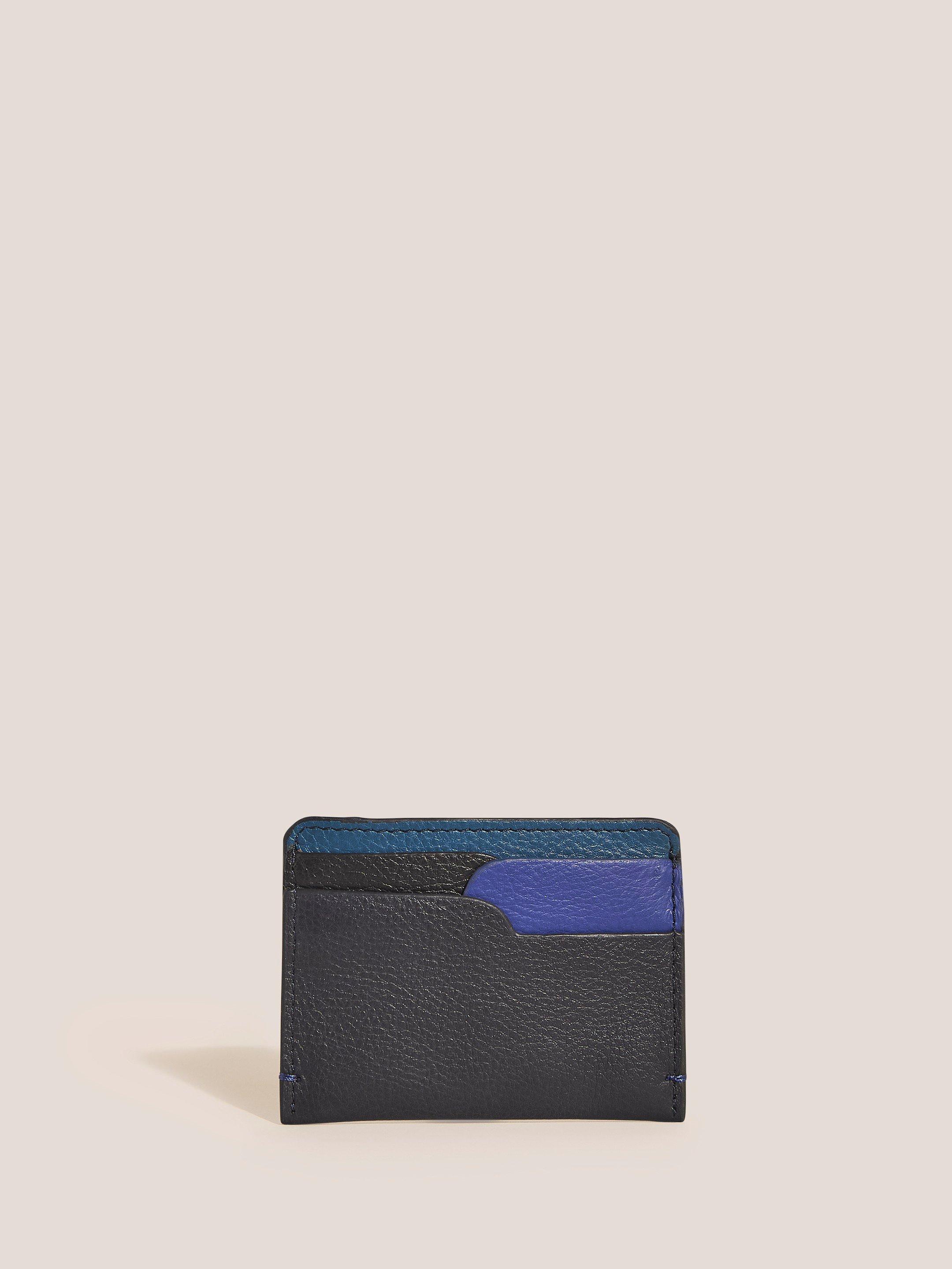 Abstract Leather Cardholder in NAVY MULTI - FLAT FRONT