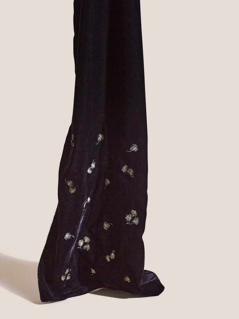 Embroidered Velvet Scarf in BLK MLT - FLAT DETAIL