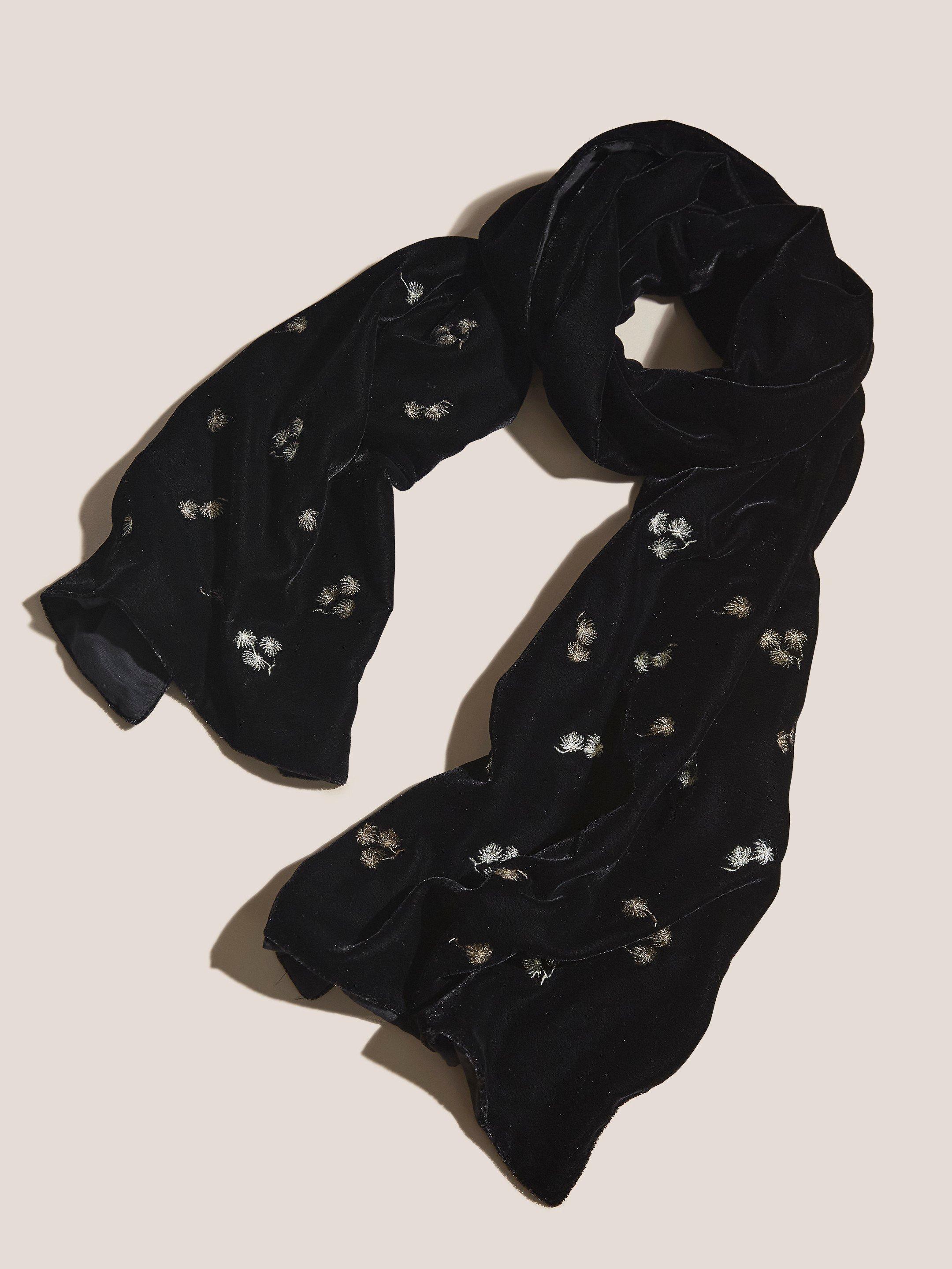 Embroidered Velvet Scarf in BLK MLT - FLAT FRONT