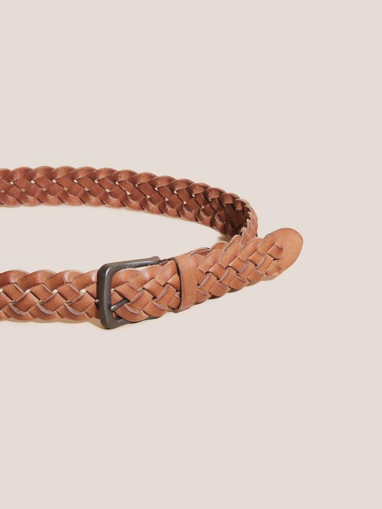 Weave Leather Belt in MID TAN - FLAT FRONT