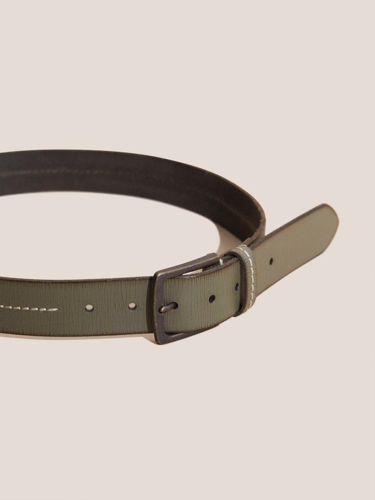 Leather Stitch Belt in KHAKI GRN - FLAT FRONT