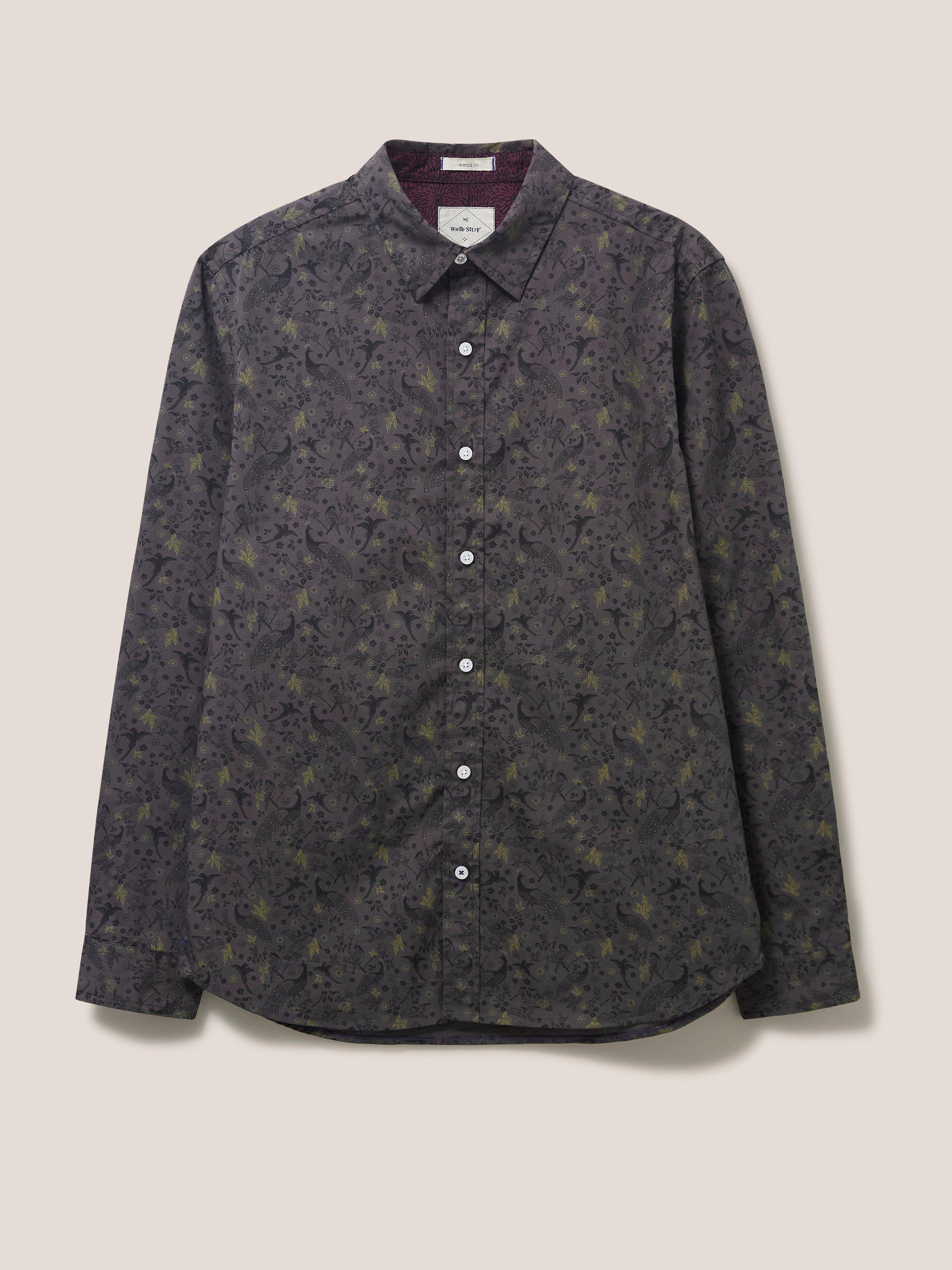 Party Peacock Printed Shirt in WASHED BLK - FLAT FRONT