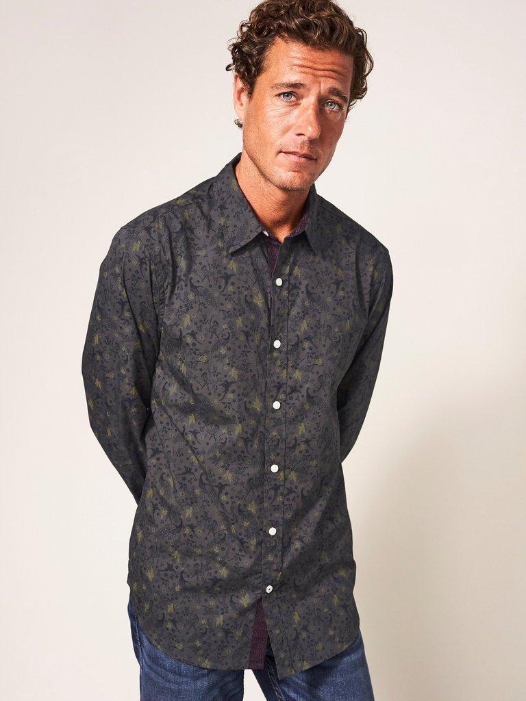 Party Peacock Printed Shirt in WASHED BLK - LIFESTYLE