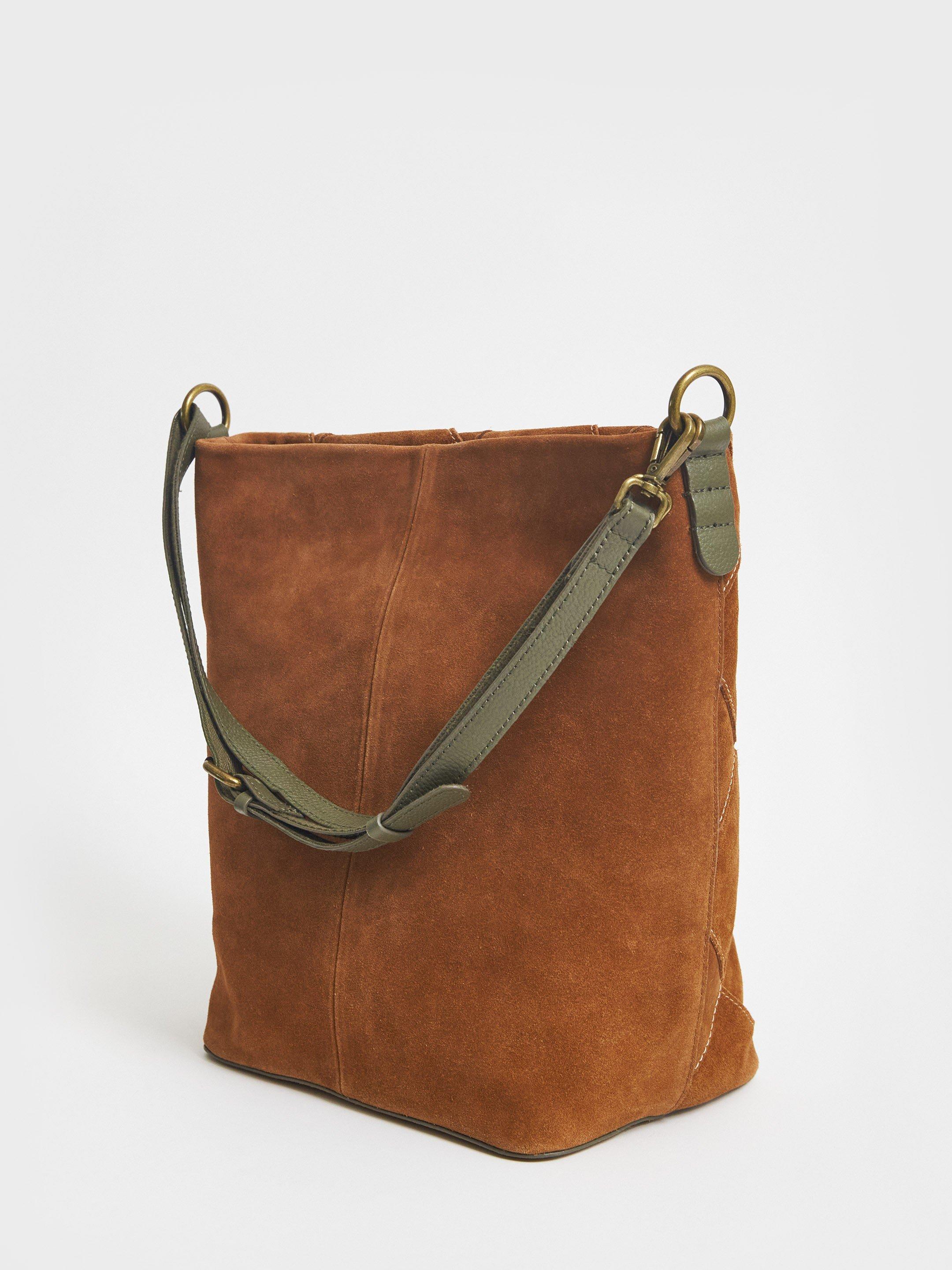 Weave Suede Convertible Bag in MID TAN - FLAT BACK