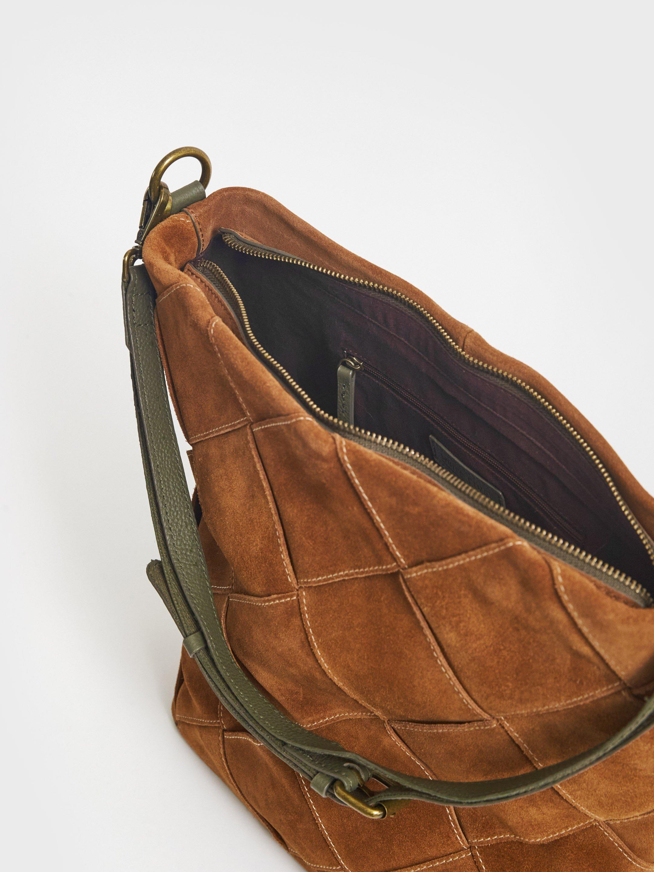 Weave Suede Convertible Bag in MID TAN - FLAT DETAIL