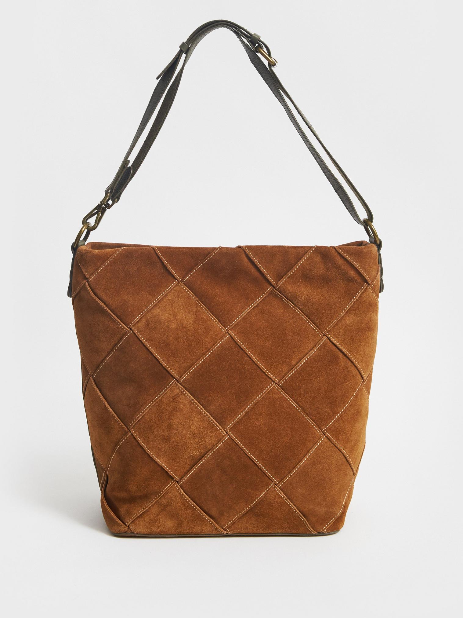 Weave Suede Convertible Bag in MID TAN - FLAT FRONT