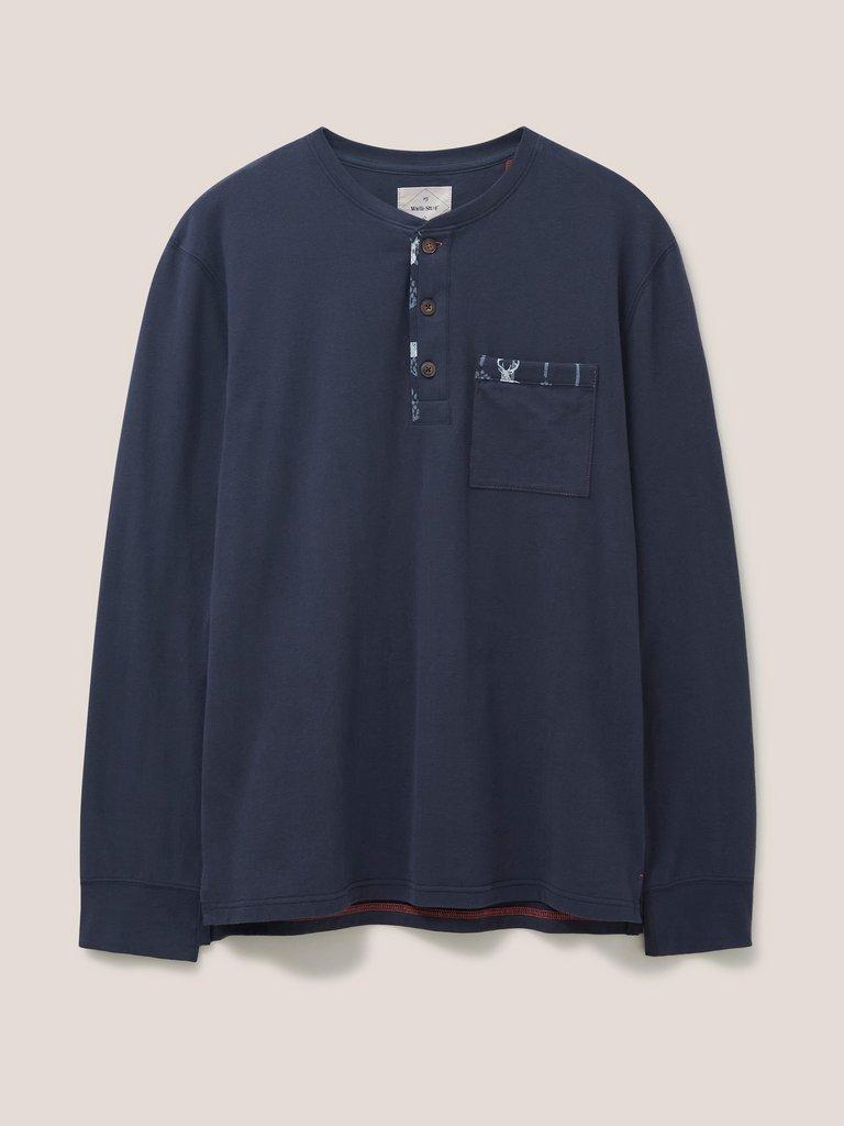 Stag Family Time Jersey PJ Top in NAVY MULTI - FLAT FRONT