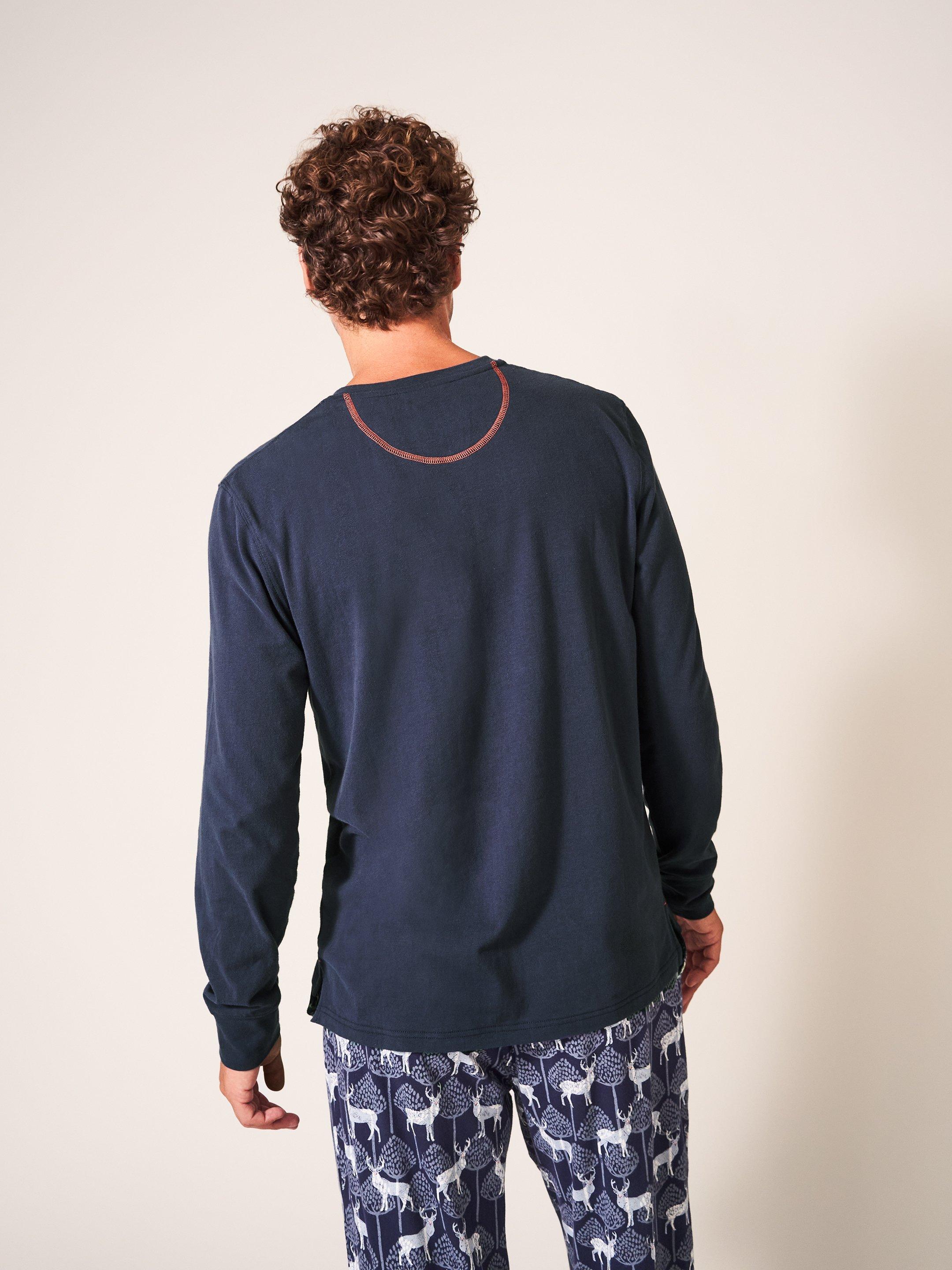 Stag Family Time Jersey PJ Top in NAVY MULTI - MODEL FRONT