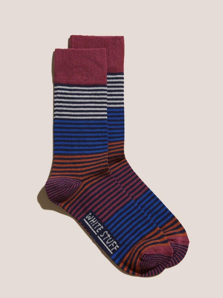 Block Stripe Socks in RED MLT - FLAT FRONT