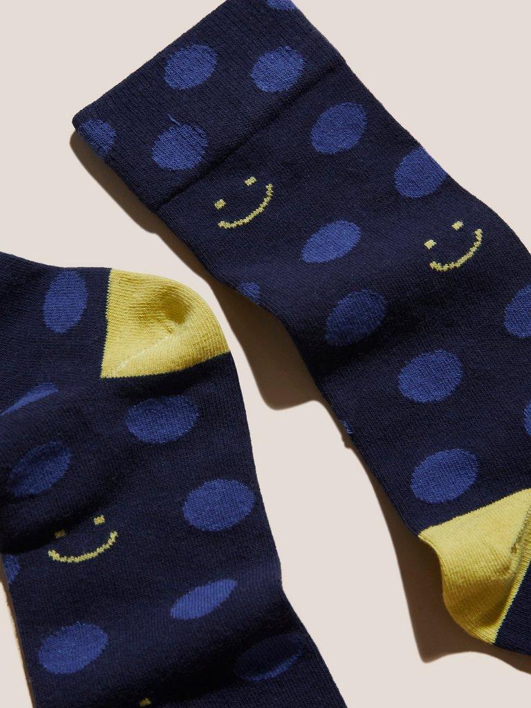 Smiley Spot Socks in NAVY MULTI - FLAT DETAIL