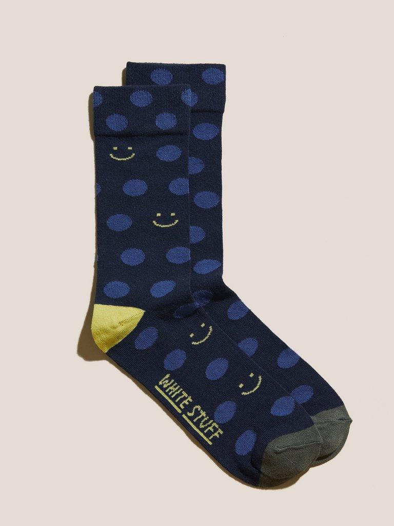 Smiley Spot Socks in NAVY MULTI - FLAT FRONT