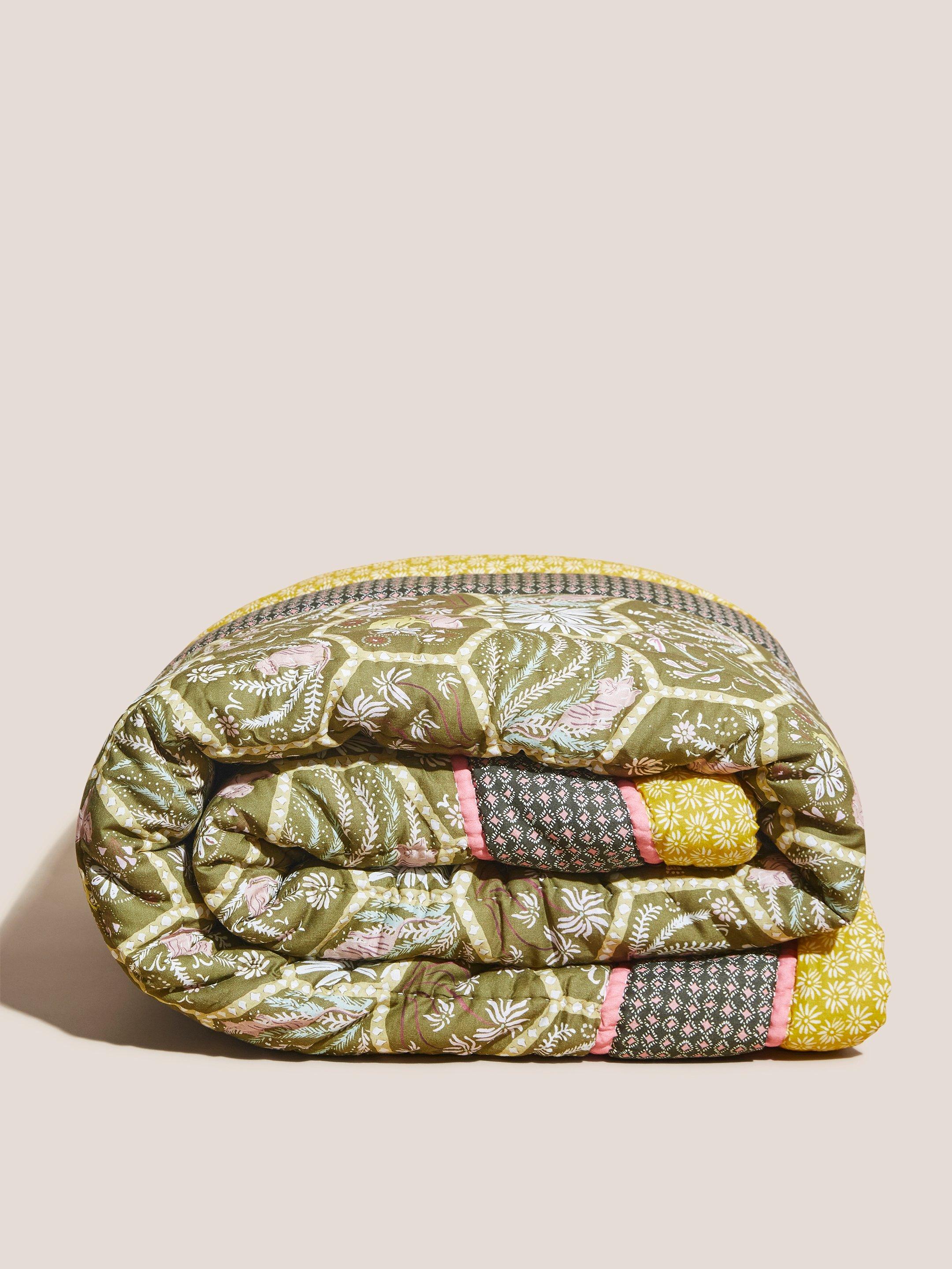 Tiger Garden Quilted Blanket in YELLOW MLT - MODEL FRONT
