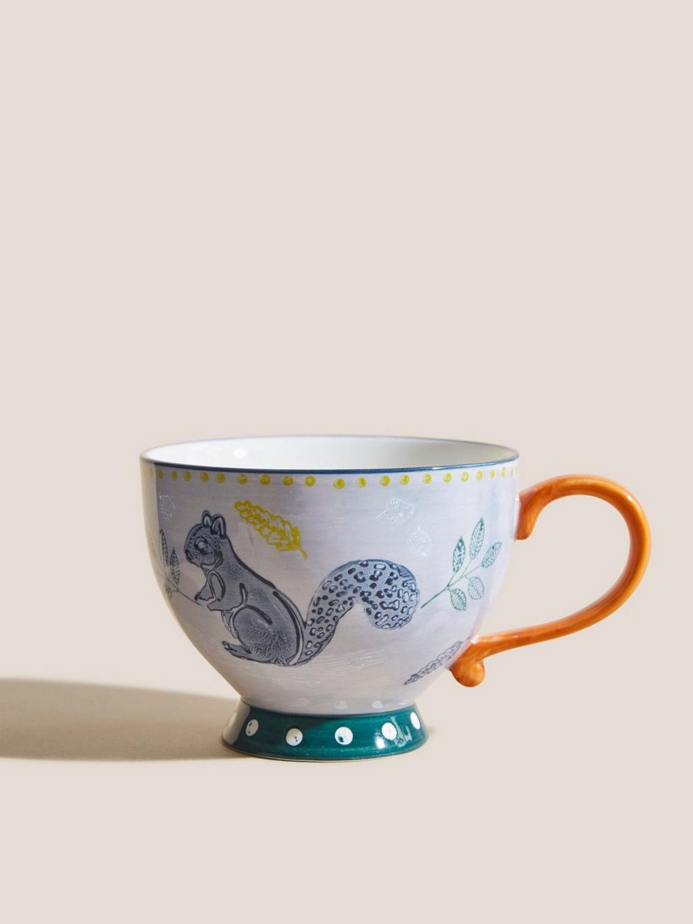 Foraging Squirrel Tea Cup in BLUE MLT - FLAT FRONT