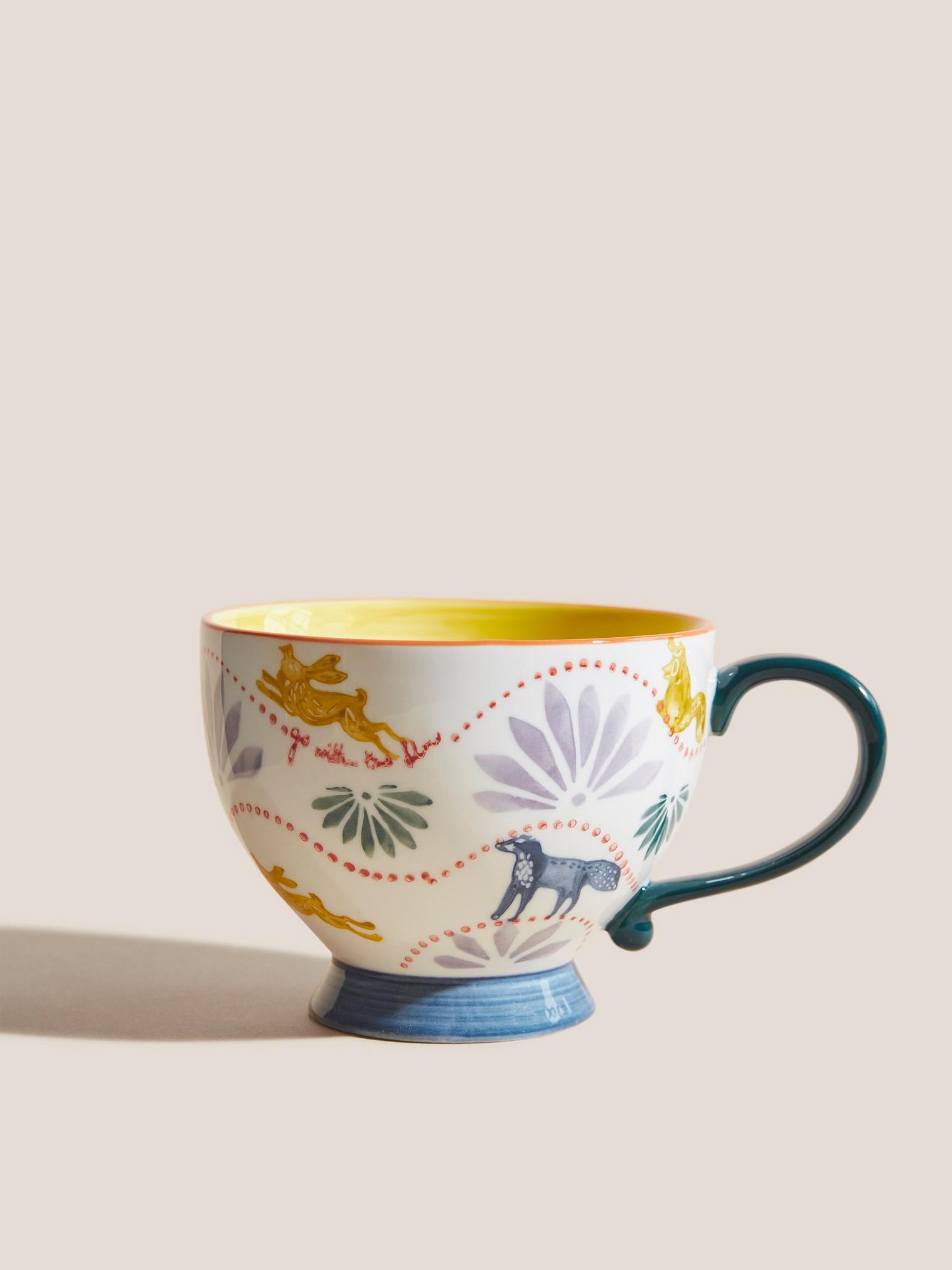 Flower And Animal Geo Tea Cup in WHITE MLT - FLAT FRONT