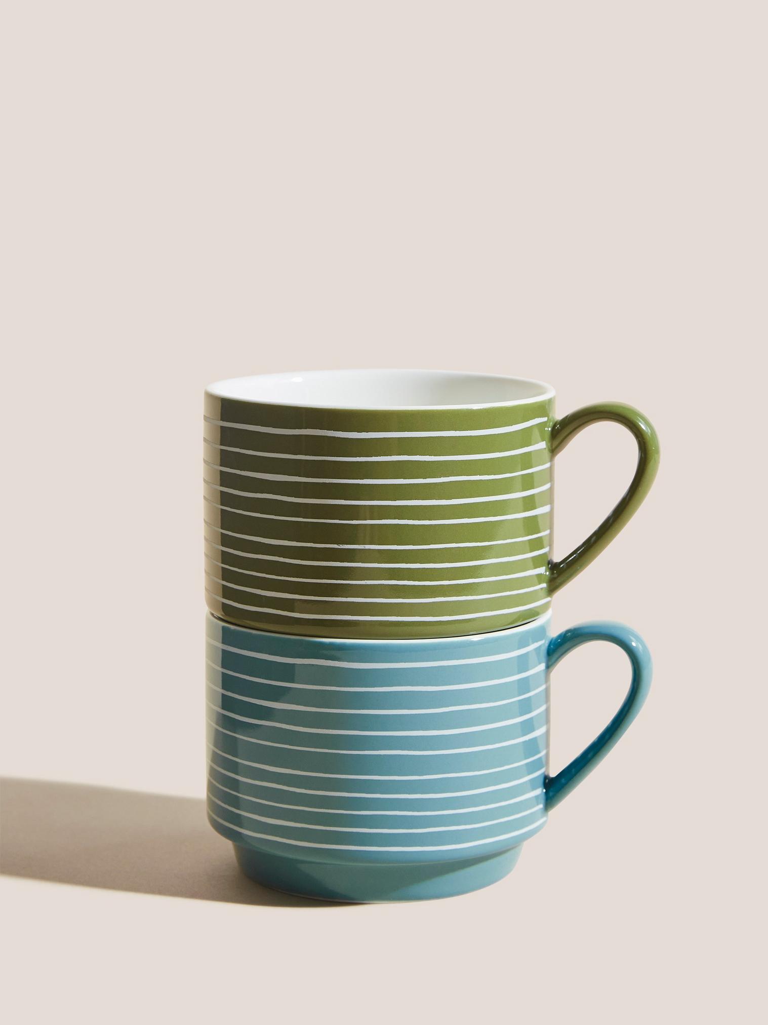 Stacker Stripe Mug Set in GREEN MLT - FLAT FRONT