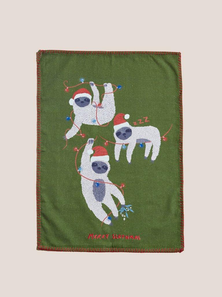 Merry Slothmas Tea Towel in GREEN MLT - FLAT BACK