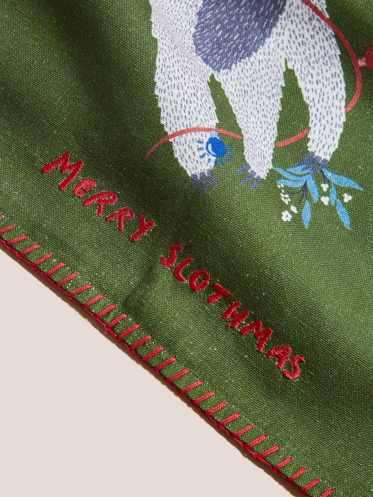 Merry Slothmas Tea Towel in GREEN MLT - FLAT DETAIL