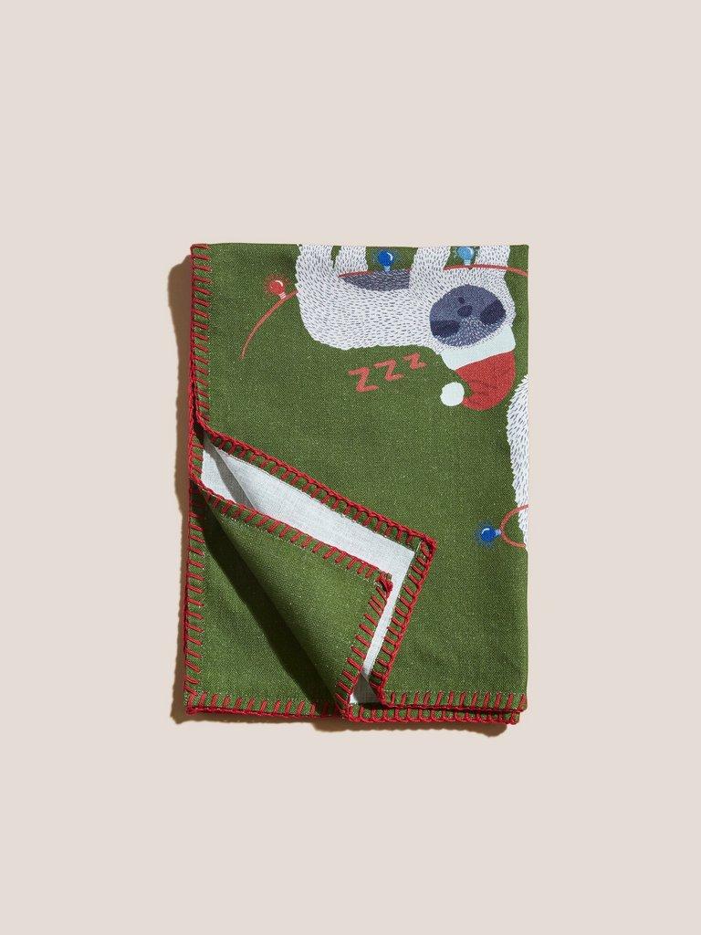 Merry Slothmas Tea Towel in GREEN MLT - FLAT FRONT