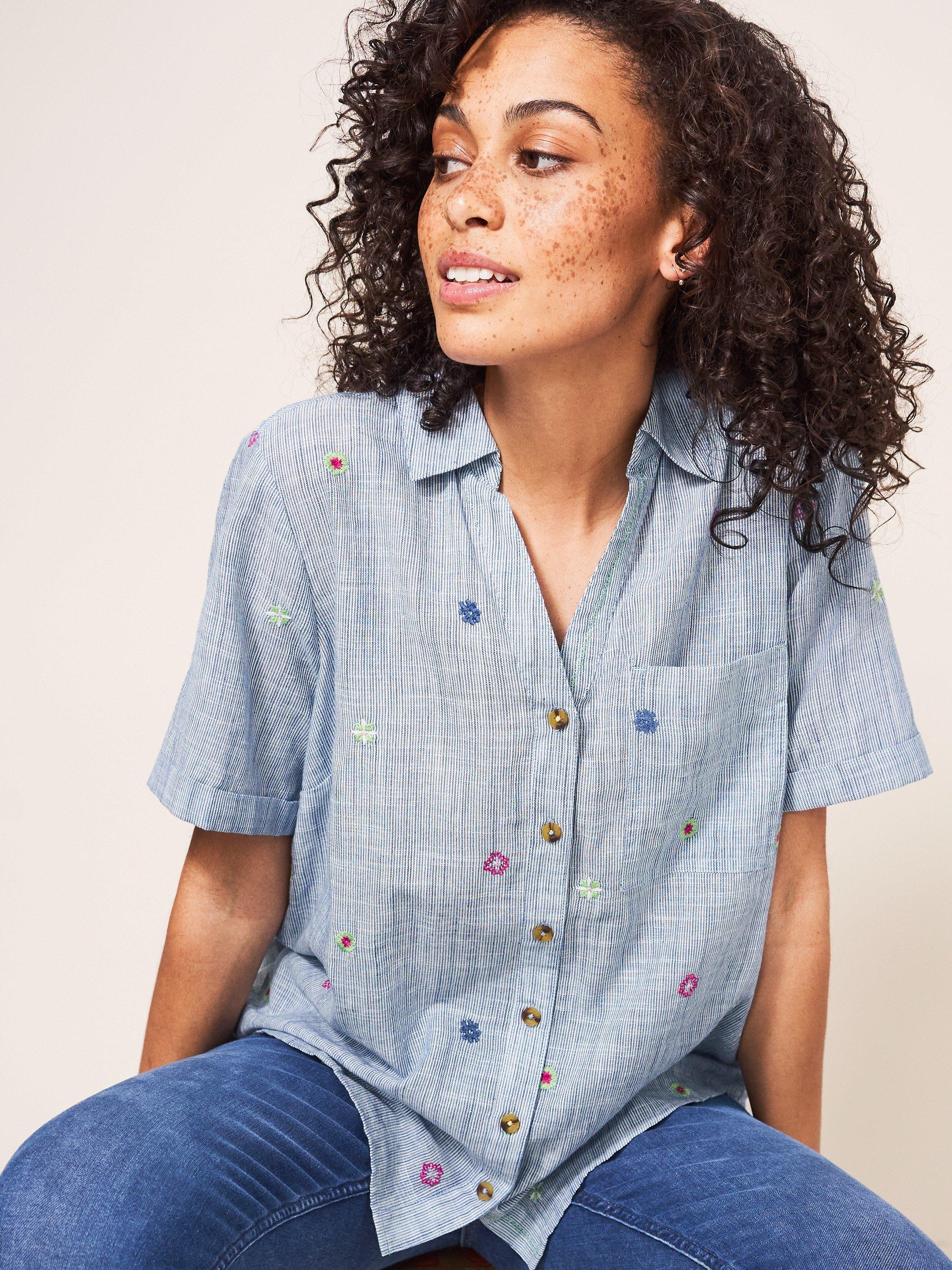 Geo Embroidered Shirt in BLUE MLT - LIFESTYLE