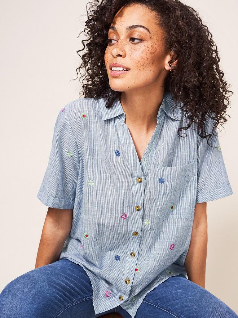 Geo Embroidered Shirt in BLUE MULTI | White Stuff