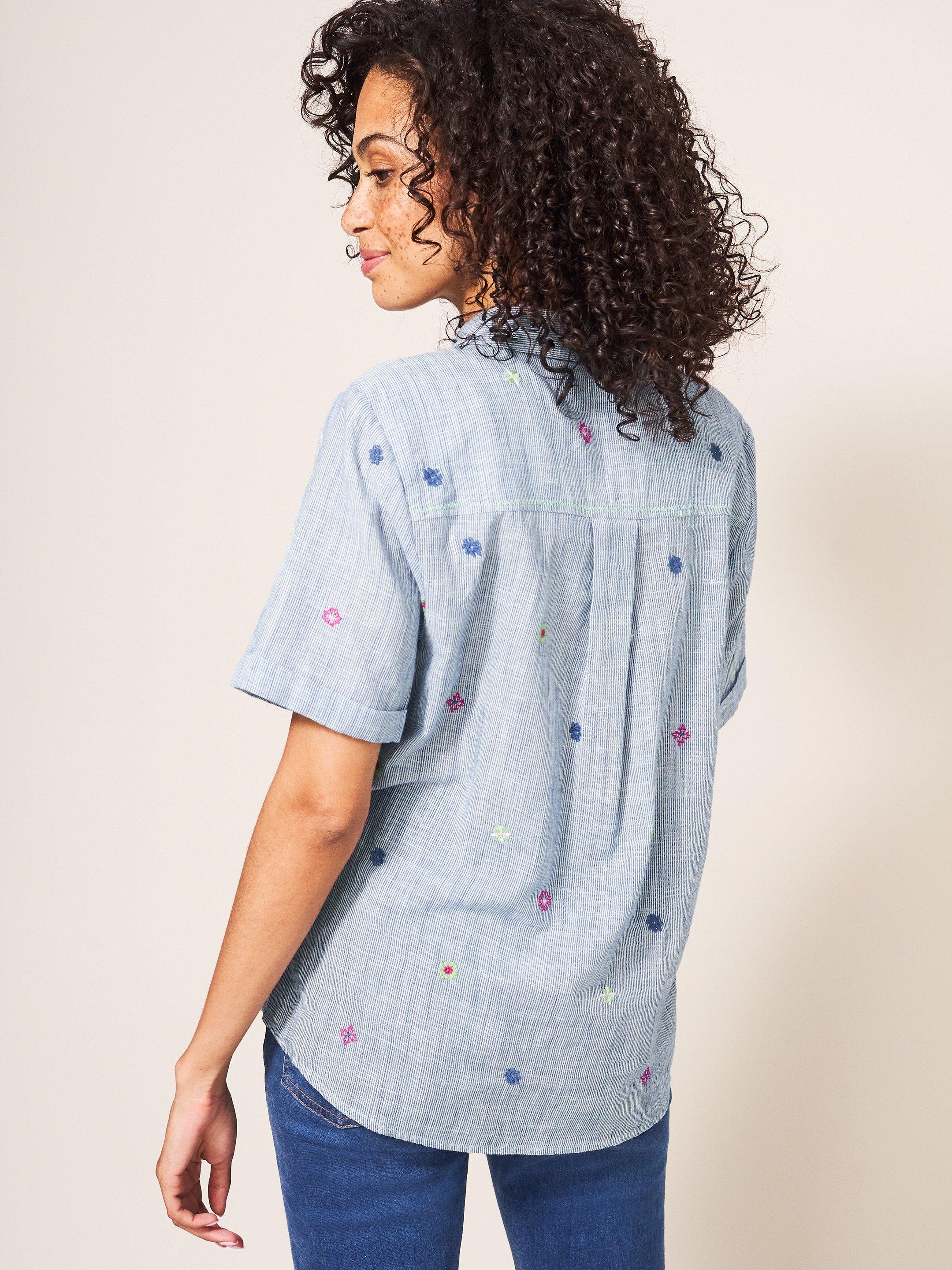 Geo Embroidered Shirt in BLUE MLT - MODEL BACK