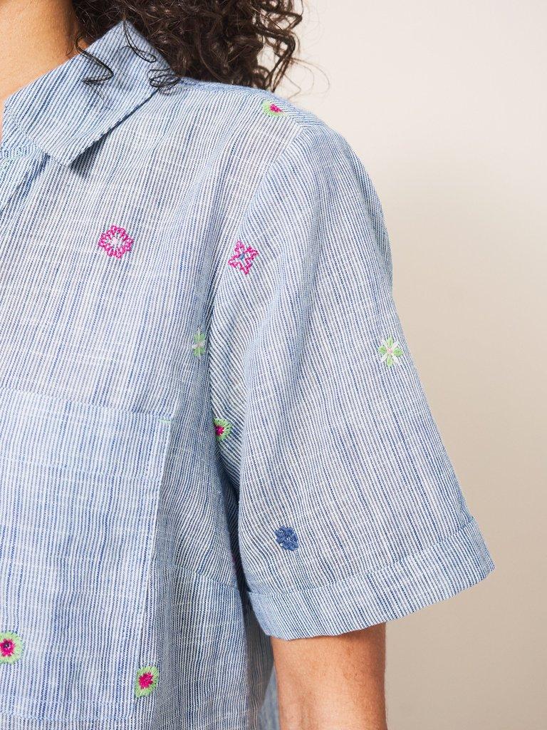 Geo Embroidered Shirt in BLUE MLT - MODEL DETAIL