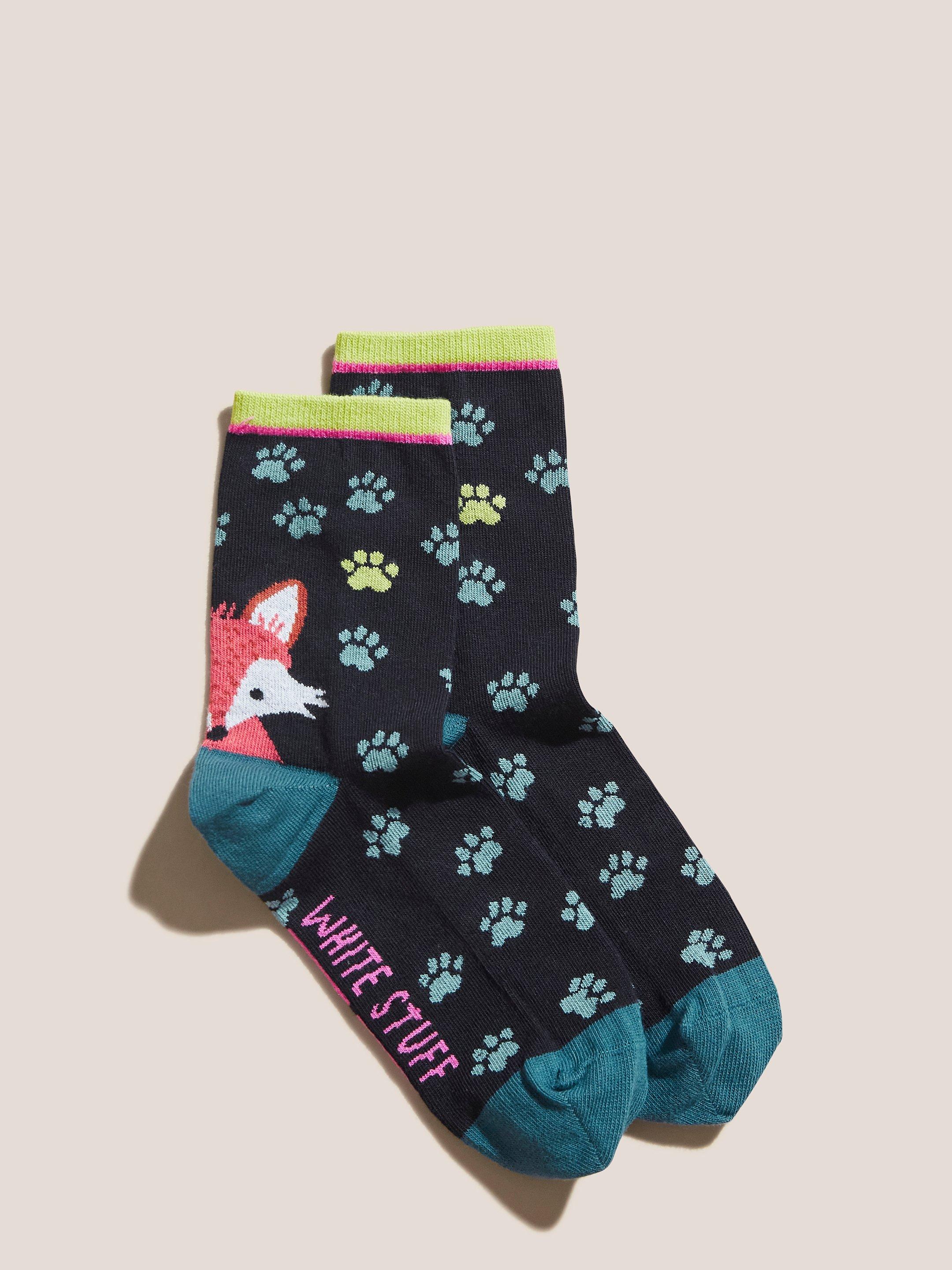 Freida Fox Sock in BLK MLT - FLAT FRONT