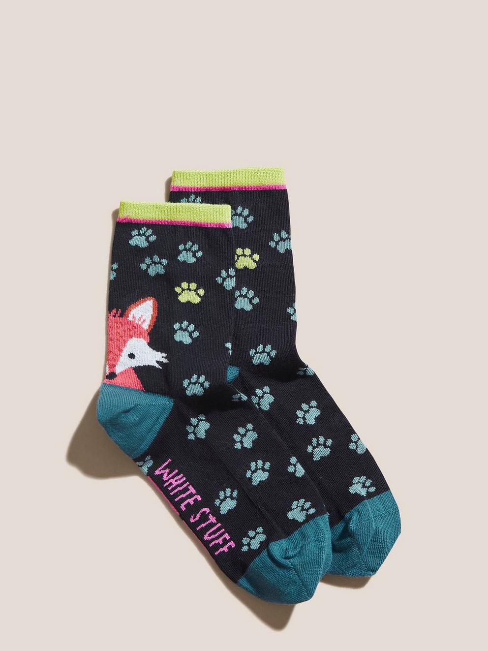 Freida Fox Sock in BLK MLT - FLAT FRONT