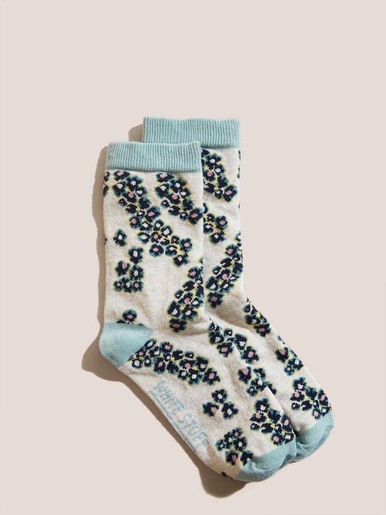 Floral Animal Socks in NAT MLT - FLAT FRONT