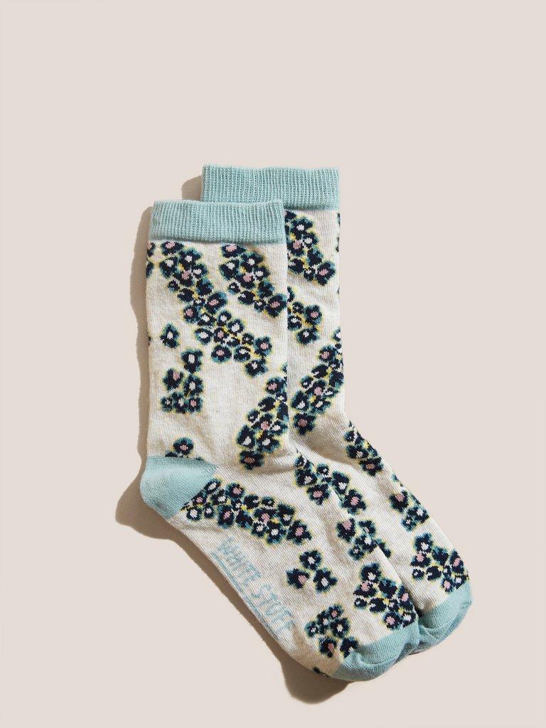 Floral Animal Socks in NAT MLT - FLAT FRONT