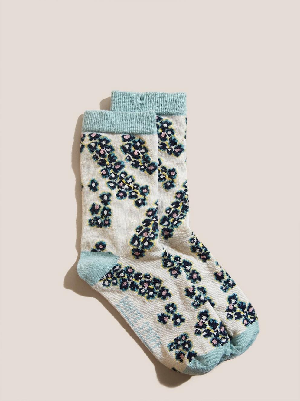 Floral Animal Socks in NAT MLT - FLAT FRONT