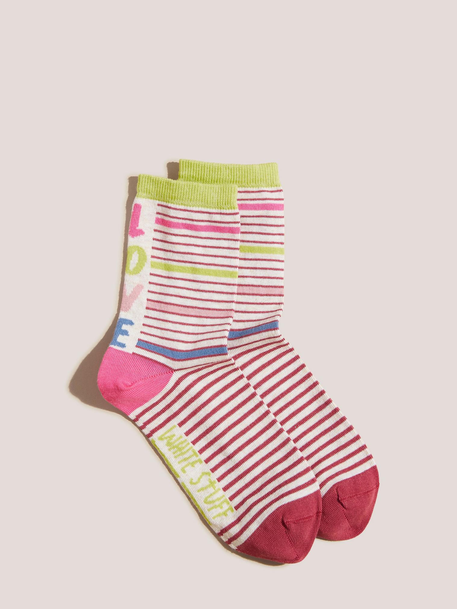 Love Stripe Socks in PINK MLT - FLAT FRONT
