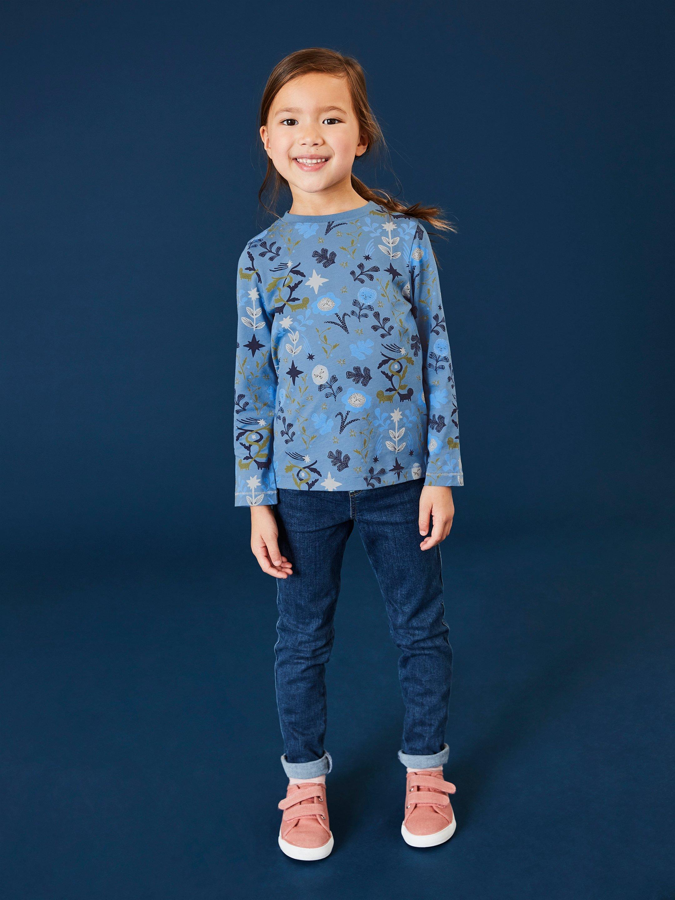 Abbey Long Sleeve Print Shirt in BLUE MLT - MODEL FRONT