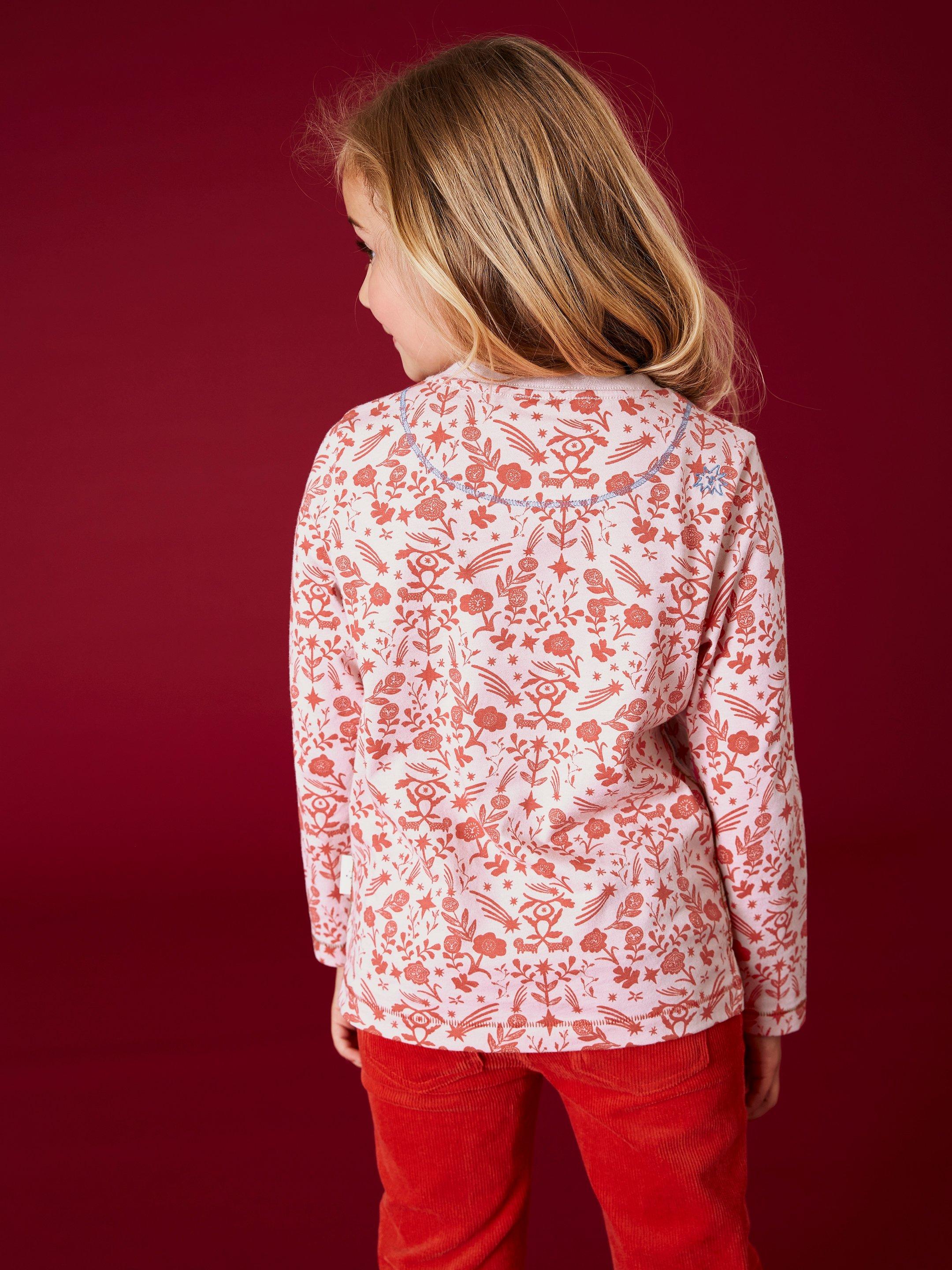 Abbey Long Sleeve Print Shirt in PINK MLT - MODEL BACK