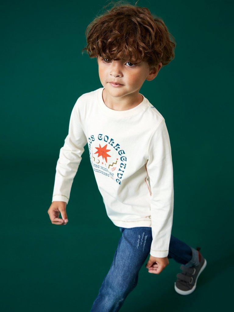 Alex Long Sleeve Graphic Tee in IVORY MLT - MODEL FRONT