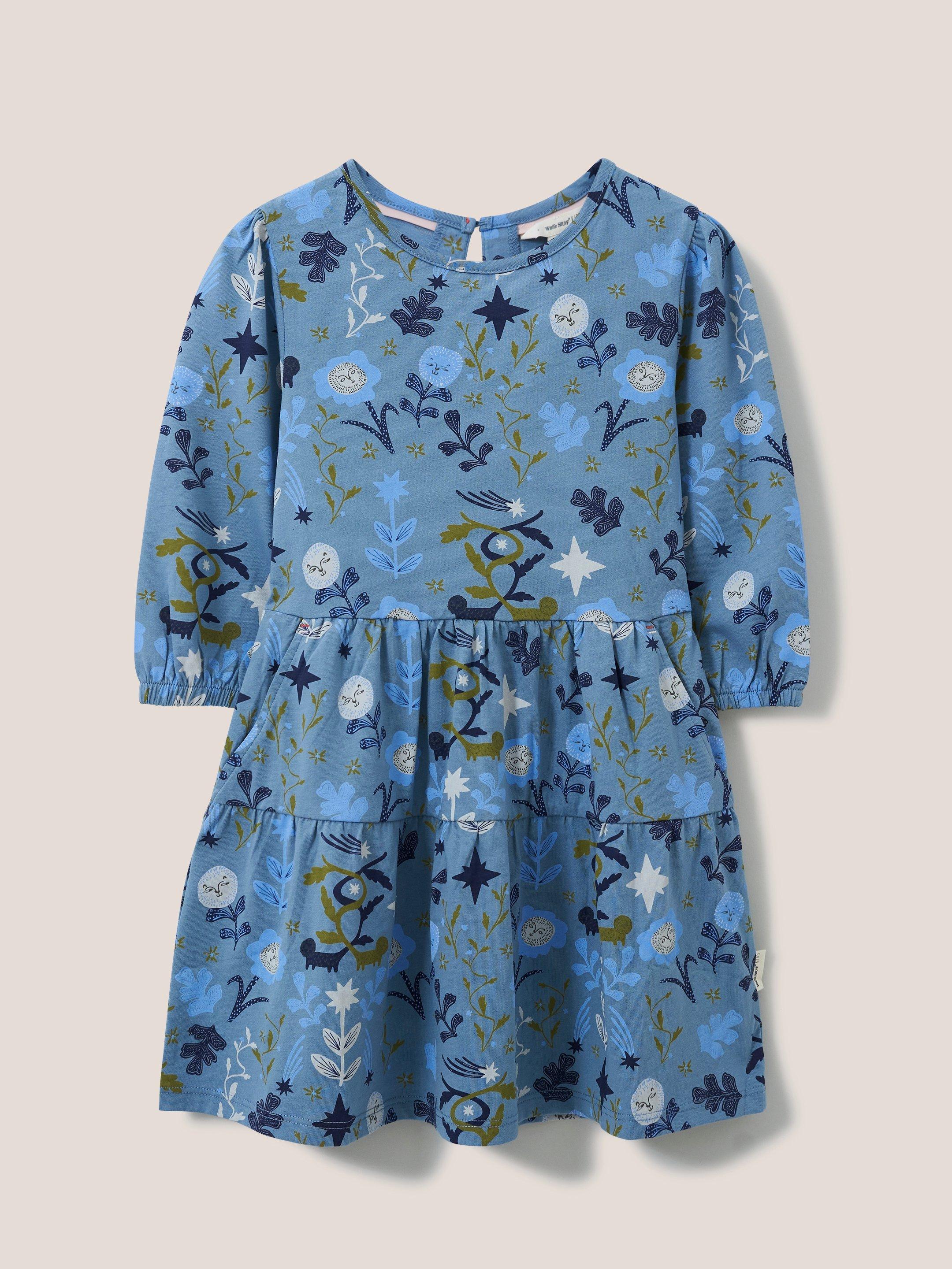 Tiered Jersey Dress in BLUE MLT - FLAT FRONT