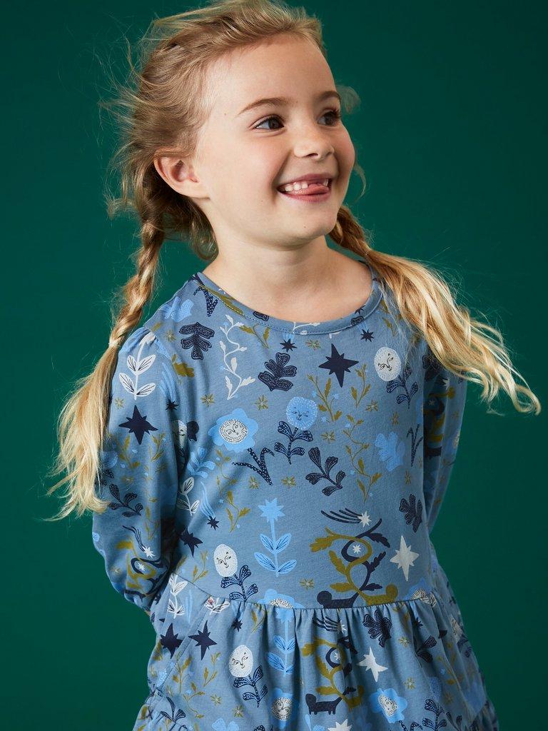 Tiered Jersey Dress in BLUE MLT - MODEL DETAIL