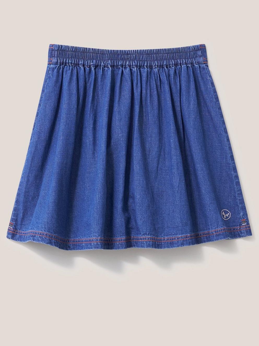 Girls Nora Denim Skirt in MID DENIM - FLAT BACK