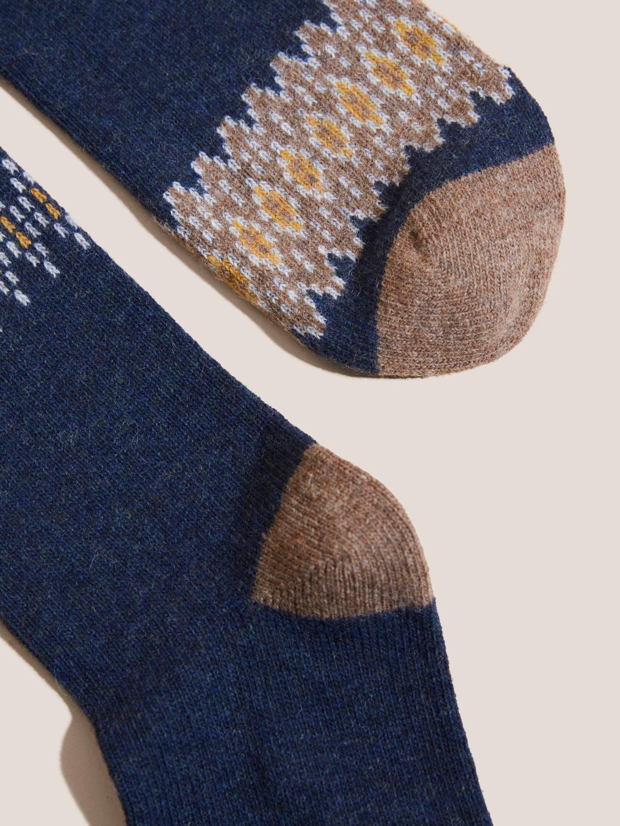 Fairisle Loopback Socks in NAVY MULTI - FLAT DETAIL