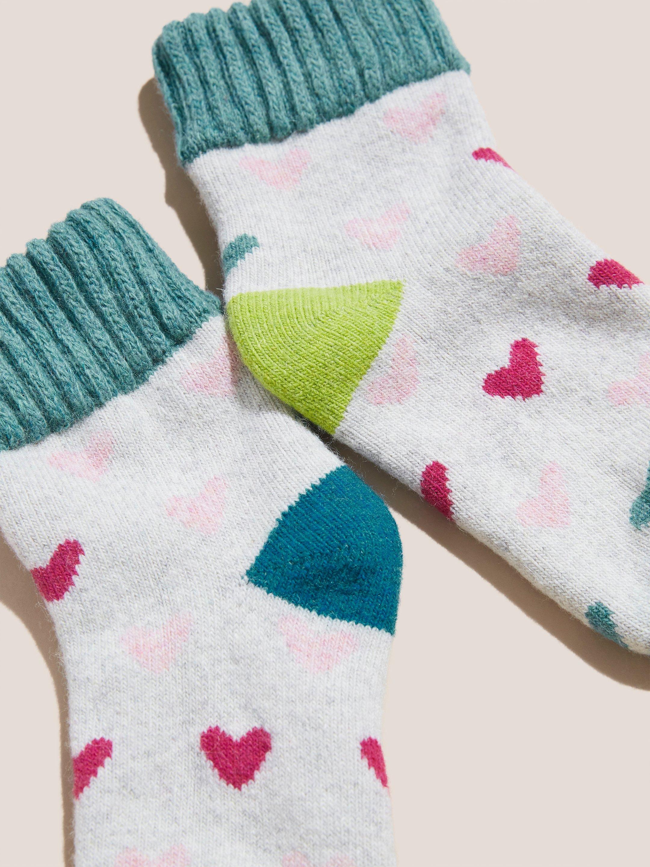 Heart Loopback Wool Mix Socks in GREY MLT - FLAT DETAIL