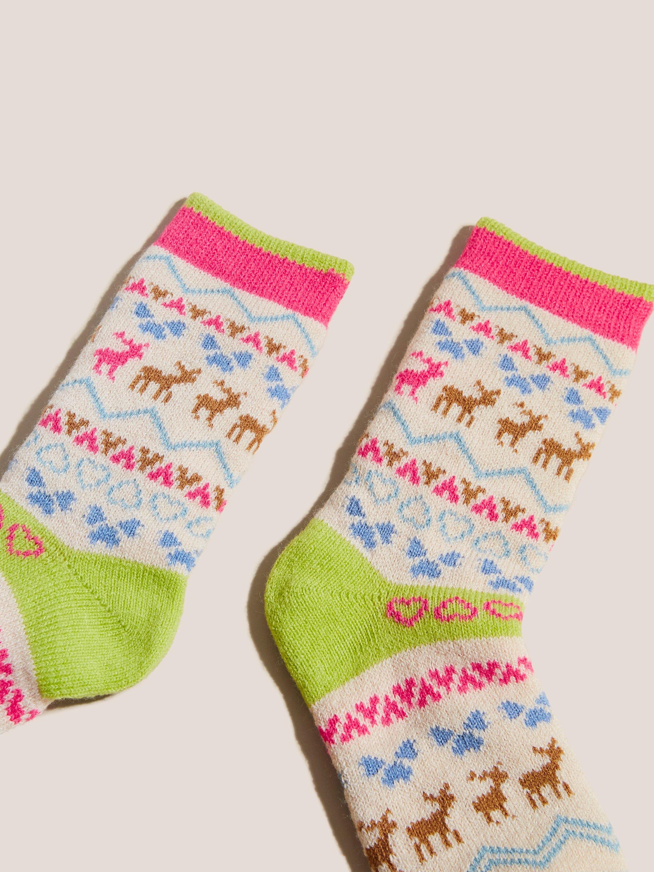 Pop Fairisle Cabin Socks in NAT MLT - FLAT DETAIL