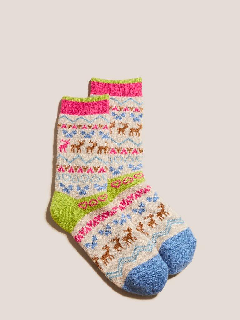 Pop Fairisle Cabin Socks in NAT MLT - FLAT FRONT