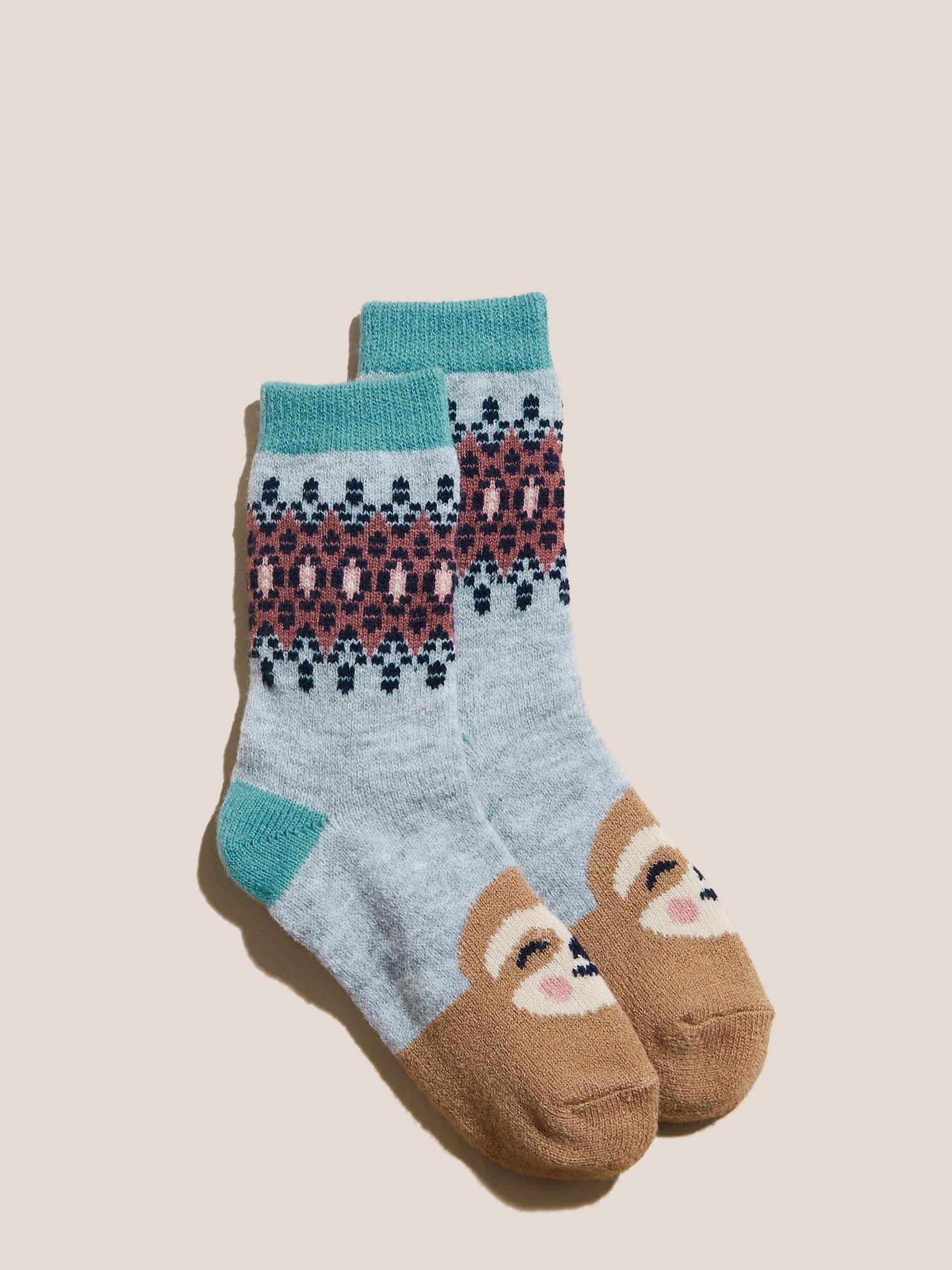 Sloth Fairisle Cabin Socks in GREY MLT - FLAT FRONT