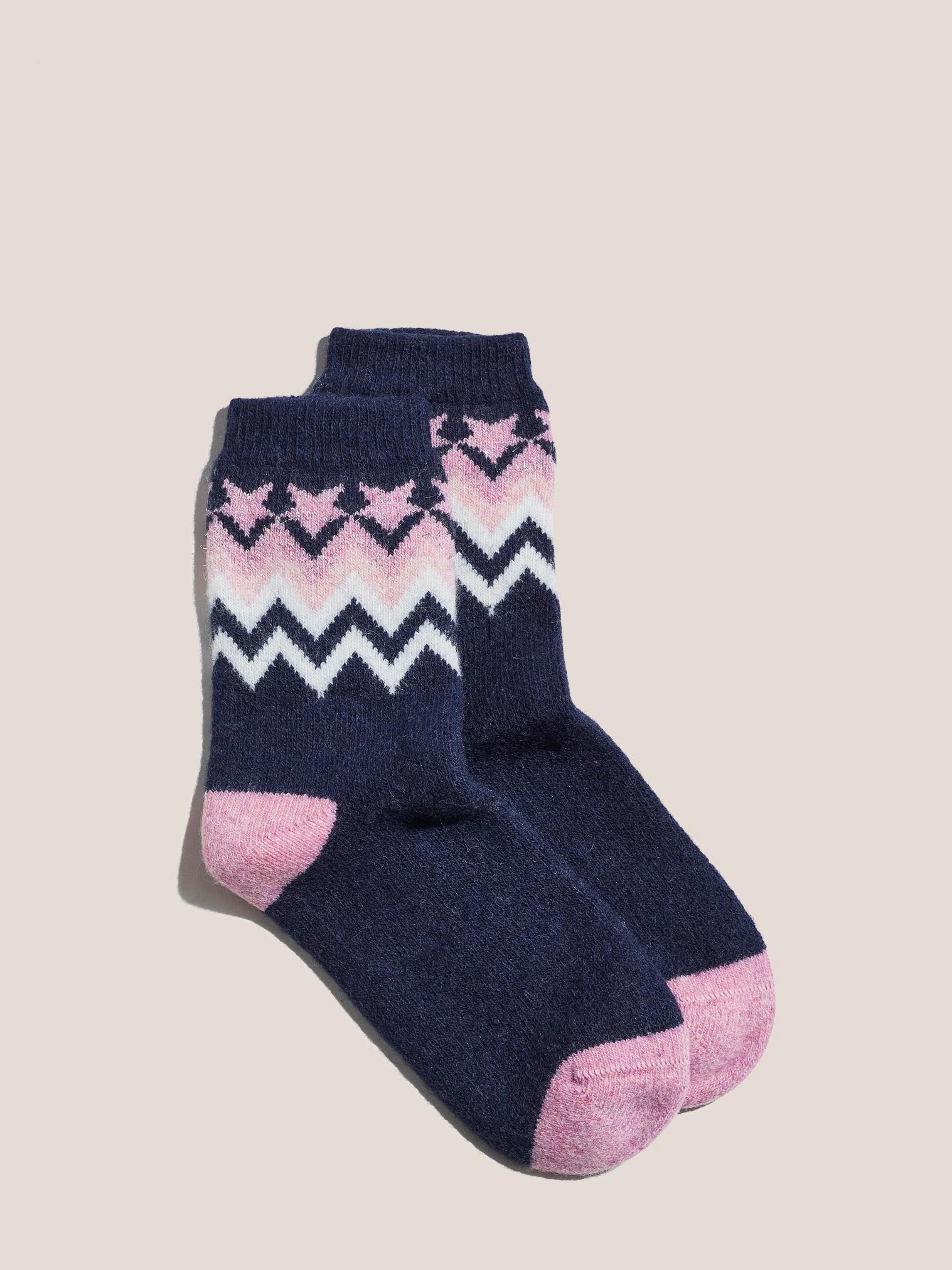 Star Stripe Wool Mix Sock in NAVY MULTI - FLAT FRONT