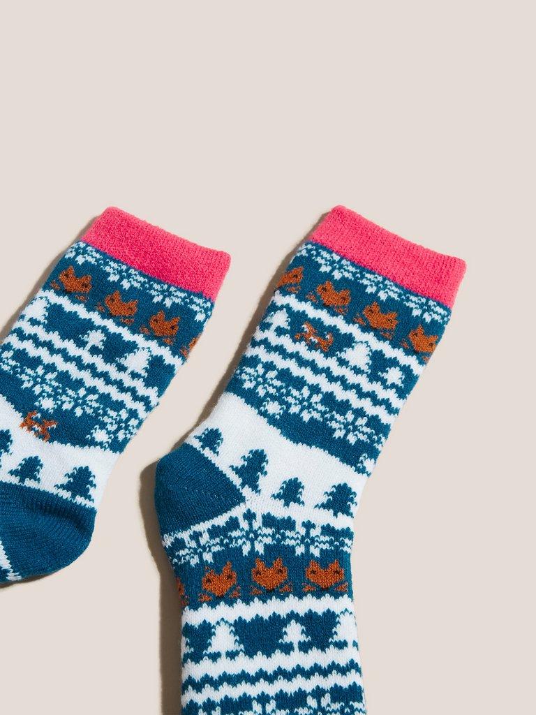 Fairisle Cabin Sock in NAVY MULTI - FLAT DETAIL